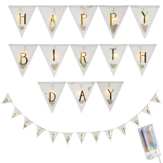 Lichterkette "Happy Birthday" Flaggen Aufdruck L210cm 13 Fahnen LED warmweiß batteriebetrieben Beleuchtung