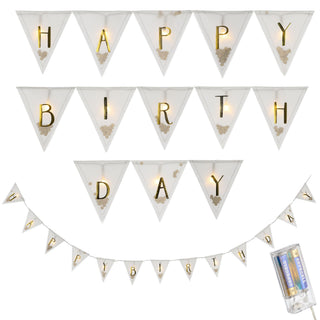 Lichterkette "Happy Birthday" Flaggen Aufdruck L210cm 13 Fahnen LED warmweiß batteriebetrieben Beleuchtung