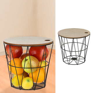 Metallkorb weiß / schwarz mit Holzdeckel H21cm Drahtkorb Korb Aufbewahrung Drahtgestell