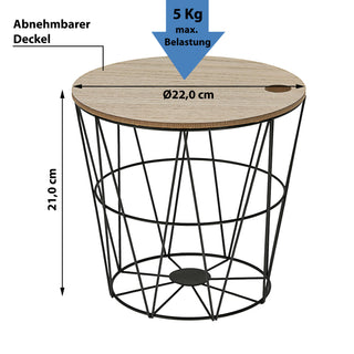 Metallkorb weiß / schwarz mit Holzdeckel H21cm Drahtkorb Korb Aufbewahrung Drahtgestell