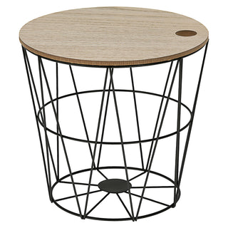 Metallkorb weiß / schwarz mit Holzdeckel H21cm Drahtkorb Korb Aufbewahrung Drahtgestell