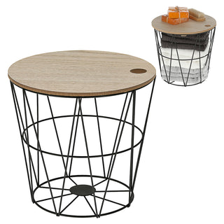 Metallkorb weiß / schwarz mit Holzdeckel H21cm Drahtkorb Korb Aufbewahrung Drahtgestell