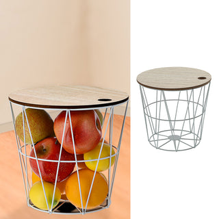 Metallkorb weiß / schwarz mit Holzdeckel H21cm Drahtkorb Korb Aufbewahrung Drahtgestell