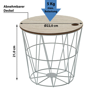 Metallkorb weiß / schwarz mit Holzdeckel H21cm Drahtkorb Korb Aufbewahrung Drahtgestell