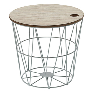 Metallkorb weiß / schwarz mit Holzdeckel H21cm Drahtkorb Korb Aufbewahrung Drahtgestell