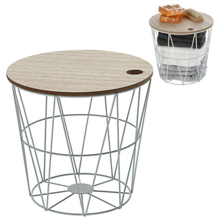 Metallkorb weiß / schwarz mit Holzdeckel H21cm Drahtkorb Korb Aufbewahrung Drahtgestell