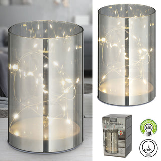 LED Lichterglas 9x15cm Lichterkette Timerfunktion Kupferdrahtkette warmweiß Glas Kunststoff 10 Led's Leuchtglas