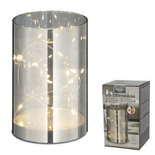 LED Lichterglas 9x15cm Lichterkette Timerfunktion Kupferdrahtkette warmweiß Glas Kunststoff 10 Led's Leuchtglas