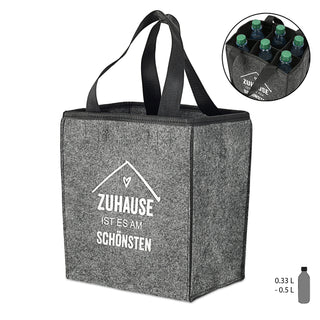 Flaschenträger aus Filz für 6 Flaschen mit Spruch 'Zuhause ist es am schönsten' hellgrau oder anthrazit Flaschenkorb Tragetasche Männerhandtasche