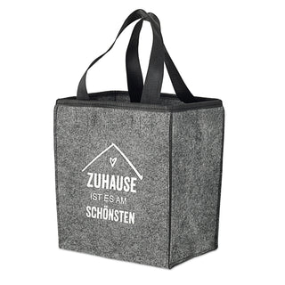 Flaschenträger aus Filz für 6 Flaschen mit Spruch 'Zuhause ist es am schönsten' hellgrau oder anthrazit Flaschenkorb Tragetasche Männerhandtasche