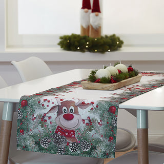 Tischläufer Rentier weiß bunt 40x160cm Tischtuch Tafeldecke Läufer Weihnachtsmotiv Tischdekoration Tischdecke