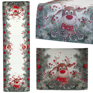 Tischläufer Rentier weiß bunt 40x160cm Tischtuch Tafeldecke Läufer Weihnachtsmotiv Tischdekoration Tischdecke