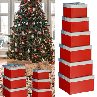 Boxenset 6tlg "Frohe Weihnachten" rot Weihnachtsgeschenke Geschenkboxen Weihnachtsmann Schachteln Boxen Verpackung