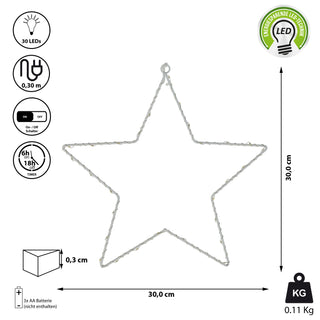 LED Stern weiß/schwarz 30/40 LEDs Outdoor Ø30/Ø40cm Batteriebetrieben zum Aufhängen Weihnachtsstern Leuchtstern Gartendekoration