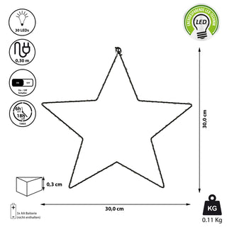 LED Stern weiß/schwarz 30/40 LEDs Outdoor Ø30/Ø40cm Batteriebetrieben zum Aufhängen Weihnachtsstern Leuchtstern Gartendekoration