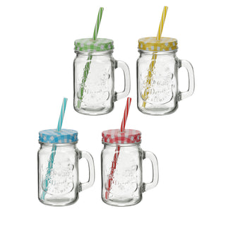 4/24x Trinkglas mit Deckel und Strohhalm Glas Getränkeglas Outdoorglas