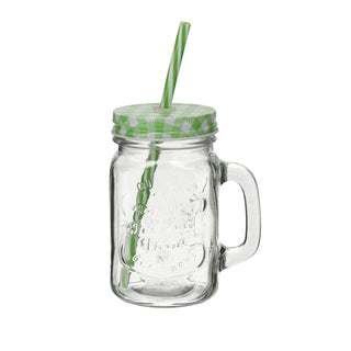 4/24x Trinkglas mit Deckel und Strohhalm Glas Getränkeglas Outdoorglas