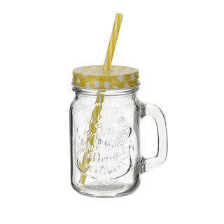 4/24x Trinkglas mit Deckel und Strohhalm Glas Getränkeglas Outdoorglas