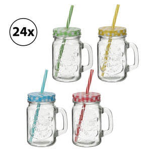 4/24x Trinkglas mit Deckel und Strohhalm Glas Getränkeglas Outdoorglas