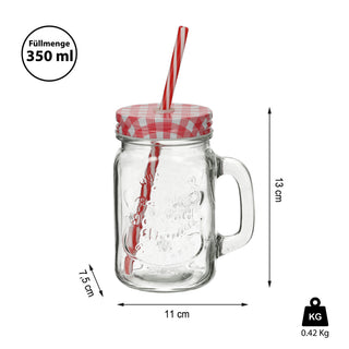 4/24x Trinkglas mit Deckel und Strohhalm Glas Getränkeglas Outdoorglas