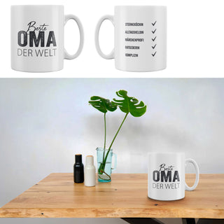 Tasse mit "Mama / Papa / Oma oder Opa" Aufdruck Trinkbecher Becher Kaffeetasse Steinzeug