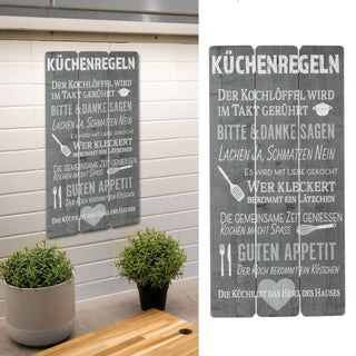 Plankenschild Küchenregeln Wandbild grau Shabby Chic Sprüche Verhaltensregeln Küche Regeln