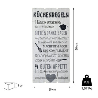 Plankenschild Küchenregeln Wandbild weiß Shabby Chic Sprüche Verhaltensregeln Küche Regeln