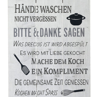 Plankenschild Küchenregeln Wandbild weiß Shabby Chic Sprüche Verhaltensregeln Küche Regeln