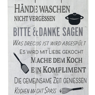 Plankenschild Küchenregeln Wandbild weiß Shabby Chic Sprüche Verhaltensregeln Küche Regeln