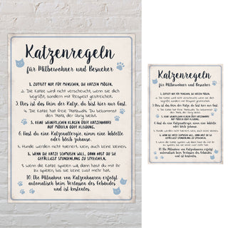 Wandbild Katzenregeln 30x40cm Shabby Chic Katze Haustierregeln Sprüche Regeln Holzoptik Wanddekoration
