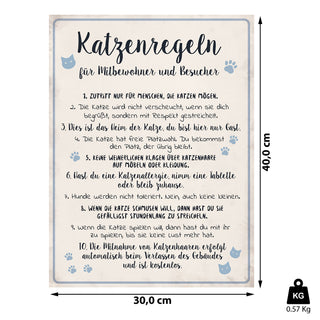 Wandbild Katzenregeln 30x40cm Shabby Chic Katze Haustierregeln Sprüche Regeln Holzoptik Wanddekoration