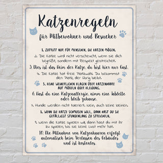 Wandbild Katzenregeln 30x40cm Shabby Chic Katze Haustierregeln Sprüche Regeln Holzoptik Wanddekoration