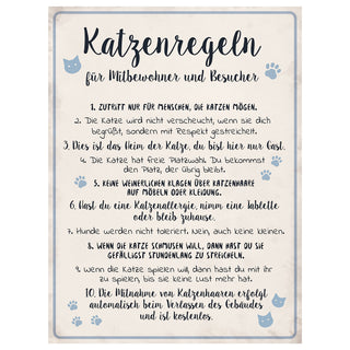 Wandbild Katzenregeln 30x40cm Shabby Chic Katze Haustierregeln Sprüche Regeln Holzoptik Wanddekoration
