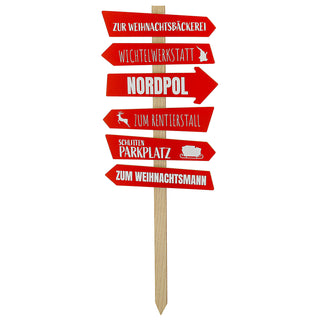 Schild Wegweiser Weihnachten H76cm MDF naturfarben rot 6 Planken beschriftet Dekoschild Gartenstecker