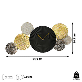 Wanduhr Metall 64x30,5cm batteriebetrieben Uhr Dekouhr Wanddeko Metall-Wanduhr