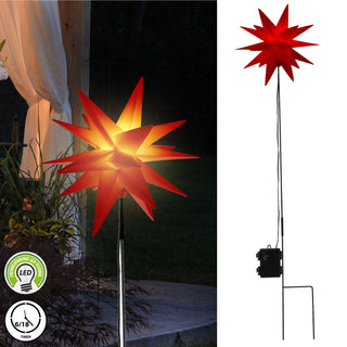 LED Gartenstecker 3D Stern faltbar Ø25cmxH90cm weiß/rot Outdoorbeleuchtung Timerfunktion Weihnachtsbleuchtung Zackenstern