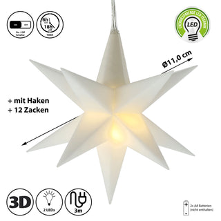 Leuchtstern aus Kunststoff Weihnachststern zum hängen beleuchtet mit Timerfunkti