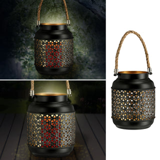 Windlicht 14x18cm Laterne Henkel gold schwarz Kerzenhalter Teelichthalter Metalllaterne Jutehenkel