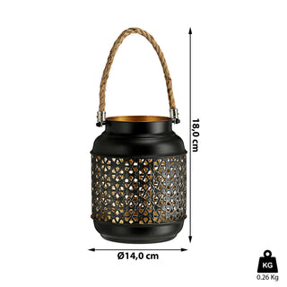 Windlicht 14x18cm Laterne Henkel gold schwarz Kerzenhalter Teelichthalter Metalllaterne Jutehenkel