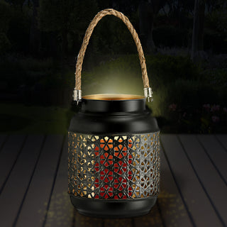 Windlicht 14x18cm Laterne Henkel gold schwarz Kerzenhalter Teelichthalter Metalllaterne Jutehenkel