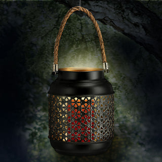 Windlicht 14x18cm Laterne Henkel gold schwarz Kerzenhalter Teelichthalter Metalllaterne Jutehenkel