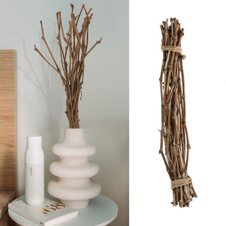 Dekobündel Weinzweige 60cm weiß/natur Dekostange Holzstange mit Juteseil Astbündel Holzbündel