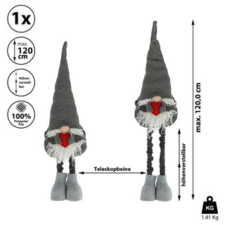 Wichtel "Udo" grau mit Teleskopbeinen max. H:80/120cm Wichtelmännchen Weihnachtswichtel Zwerg Adventsdeko Weihnachtsdeko