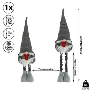 Wichtel "Udo" grau mit Teleskopbeinen max. H:80/120cm Wichtelmännchen Weihnachtswichtel Zwerg Adventsdeko Weihnachtsdeko