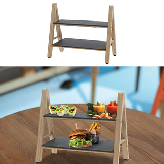 Etagere Schiefer Holz 2 Etagen 32x18x28cm Gestell Servierplatte Serviertablett Servierständer