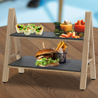 Etagere Schiefer Holz 2 Etagen 32x18x28cm Gestell Servierplatte Serviertablett Servierständer