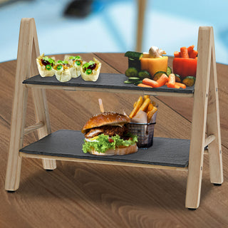 Etagere Schiefer Holz 2 Etagen 32x18x28cm Gestell Servierplatte Serviertablett Servierständer