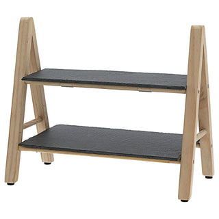 Etagere Schiefer Holz 2 Etagen 32x18x28cm Gestell Servierplatte Serviertablett Servierständer