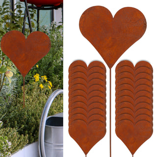 6/24/48x Gartenstecker "Rusty" Herzmotiv im Rost-Design H 35 cm aus Zink