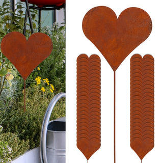6/24/48x Gartenstecker "Rusty" Herzmotiv im Rost-Design H 35 cm aus Zink